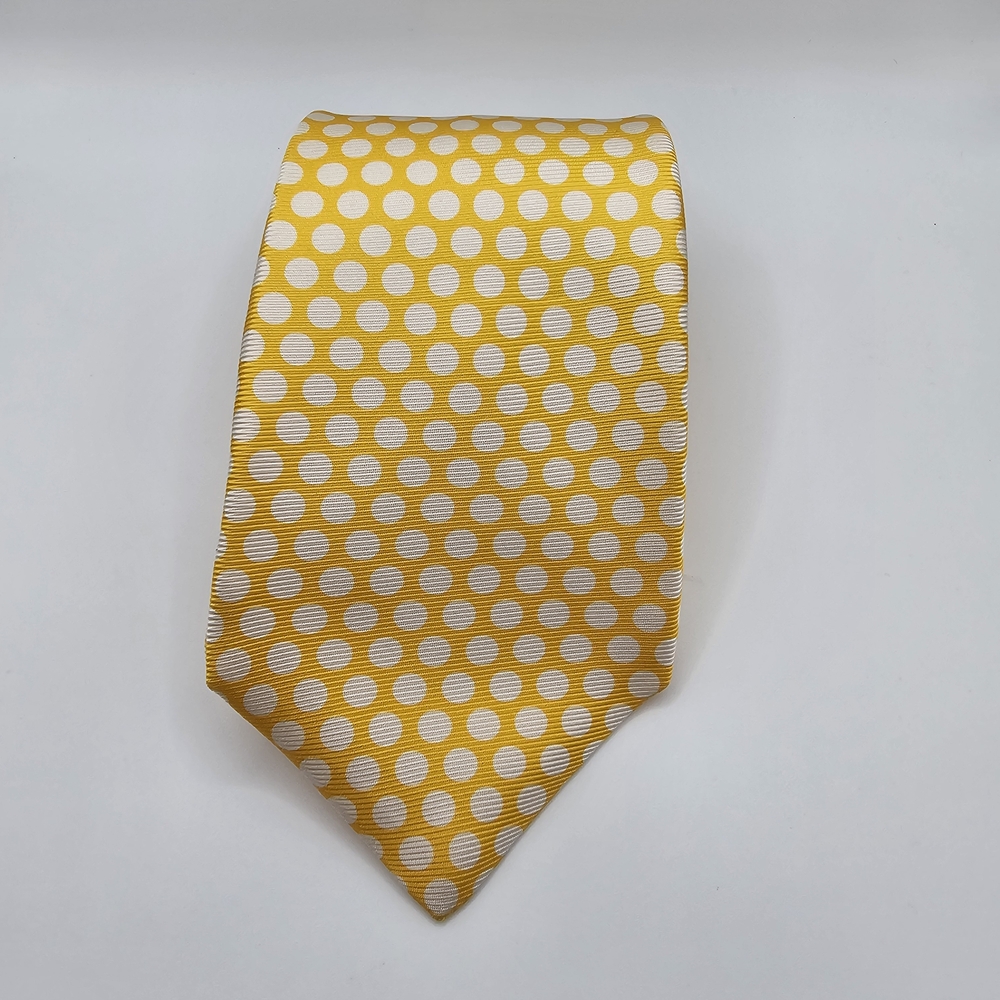 Kiton 7 Fold 100% Silk Yellow Polka Dot Tie